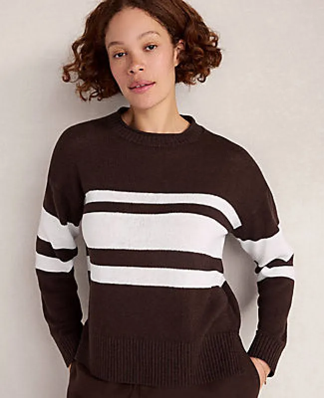 Ann Taylor Haven Well Within Cotton Linen Stripe Roll Neck Sweater made by Ann Taylor
