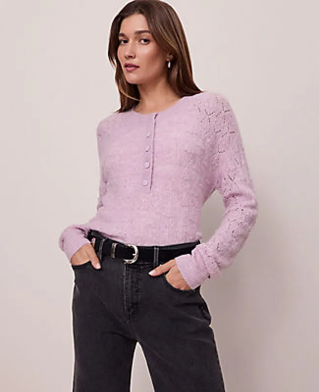 Ann Taylor Weekend Collection Pointelle Henley Sweater made by Ann Taylor