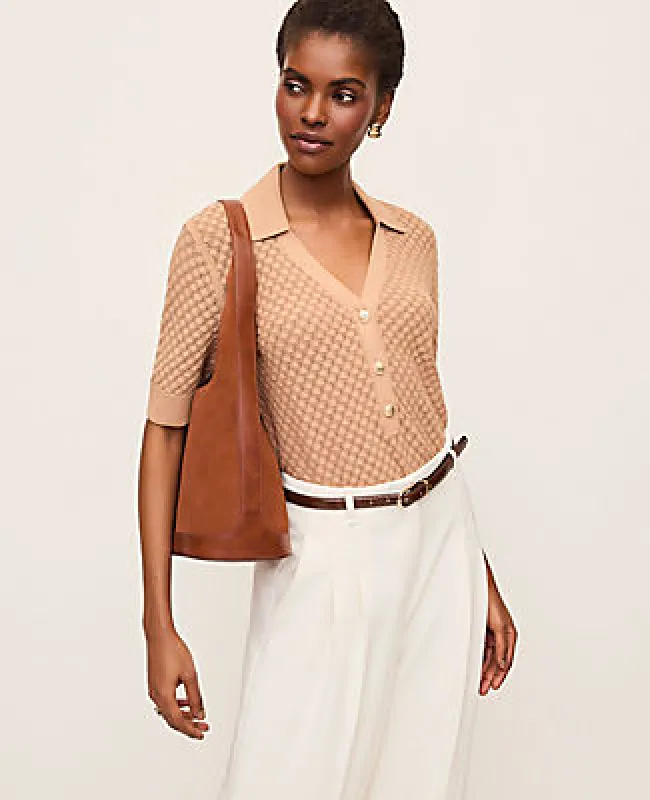 Ann Taylor Pointelle Polo Sweater made by Ann Taylor