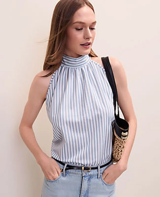 Ann Taylor Striped Mock Neck Halter Top made by Ann Taylor