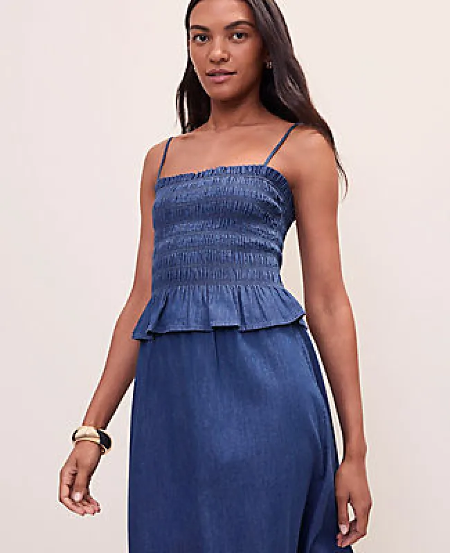 Ann Taylor Weekend Smocked Ruffle Trim Tank Top made by Ann Taylor