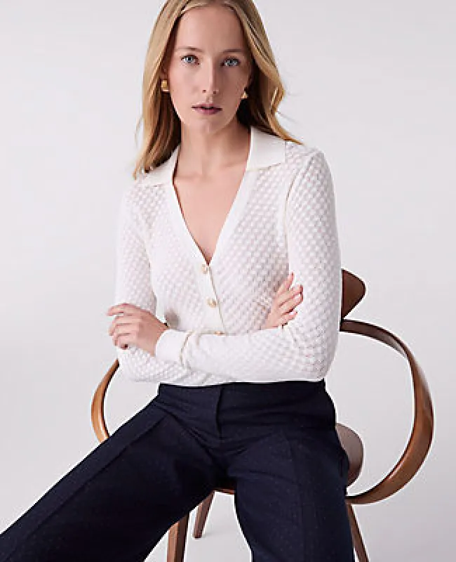 Ann Taylor Pointelle Polo Sweater made by Ann Taylor