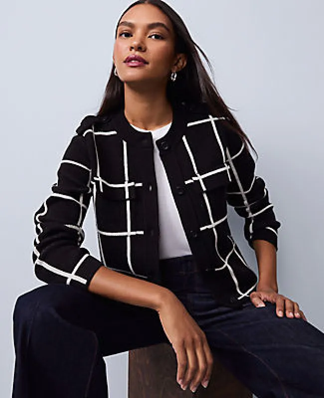Ann Taylor Windowpane Utility Sweater Jacket made by Ann Taylor