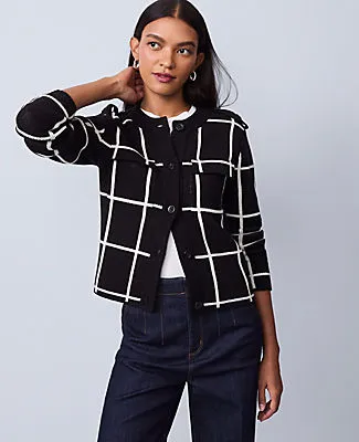 Ann Taylor Windowpane Utility Sweater Jacket sold by Ann Taylor product image thumbnail 3
