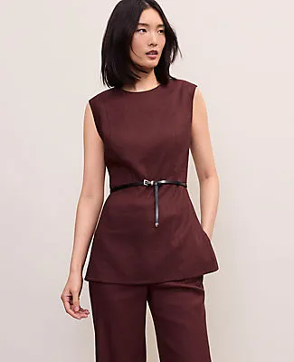 Ann Taylor The Petite Long Crew Neck Top in Linen Blend sold by Ann Taylor