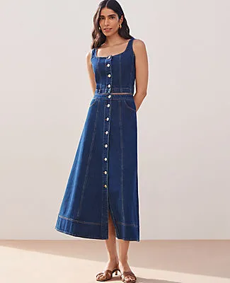 Ann Taylor Buttoned Denim Midi Skirt sold by Ann Taylor product image thumbnail 4
