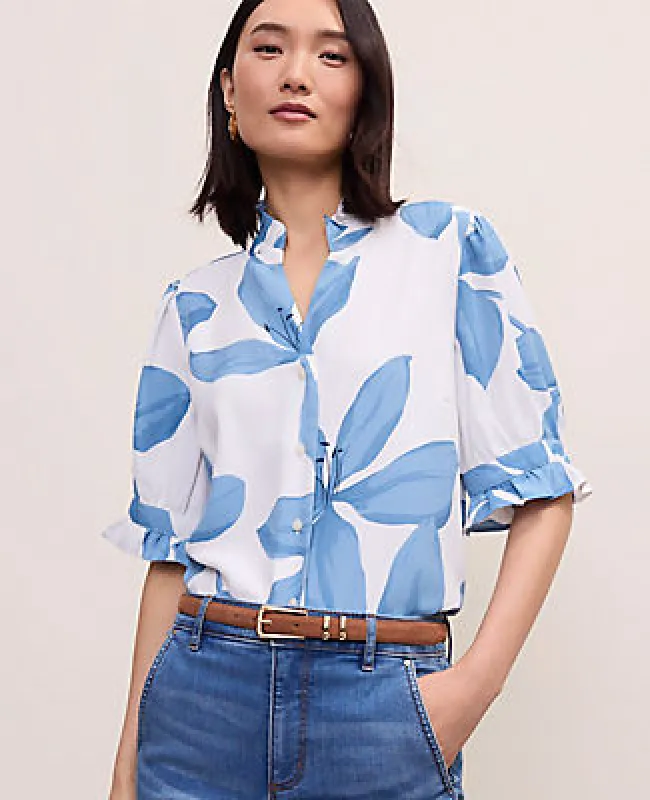 Ann Taylor Petite Floral Ruffle Collar Shirt made by Ann Taylor