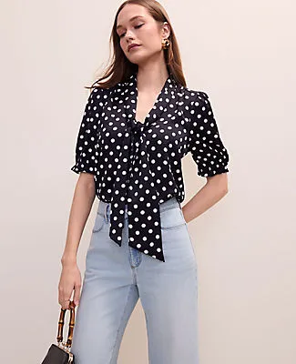 Ann Taylor Polka Dot Bow Blouse in Satin sold by Ann Taylor
