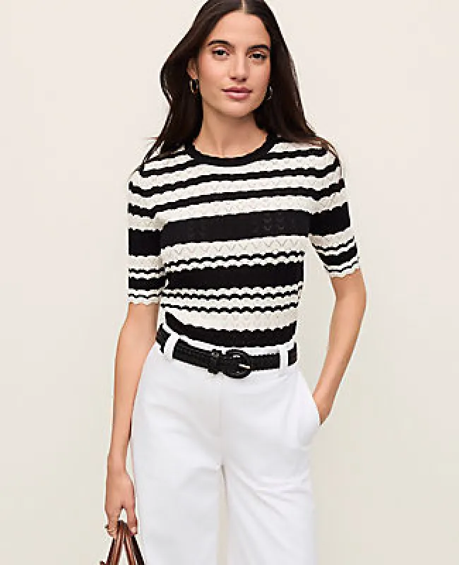 Ann Taylor Striped Pointelle Sweater Tee made by Ann Taylor