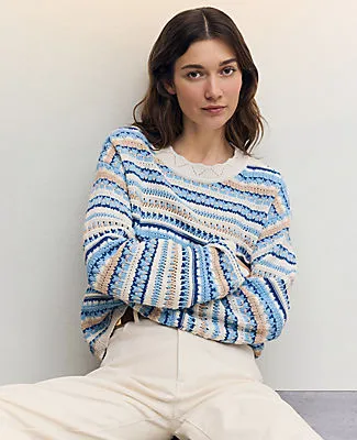 Ann Taylor Weekend Collection Striped Mixed Stitch Sweater sold by Ann Taylor product image thumbnail 4