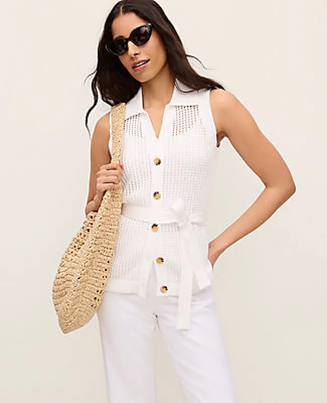 Ann Taylor Pointelle Belted Sweater made by Ann Taylor