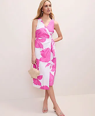 Ann Taylor Petite Floral Midi Wrap Dress in Linen Blend sold by Ann Taylor