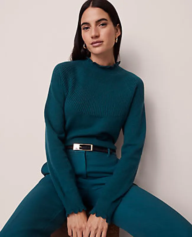 Ann Taylor Ruffle Trimmed Mock Neck Sweater made by Ann Taylor