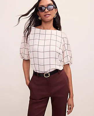 Ann Taylor Petite Windowpane Boatneck Popover Top sold by Ann Taylor