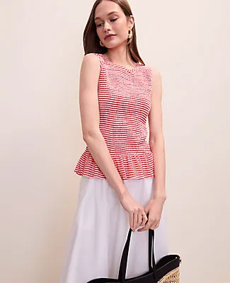 Ann Taylor Gingham Smocked Peplum Tank sold by Ann Taylor