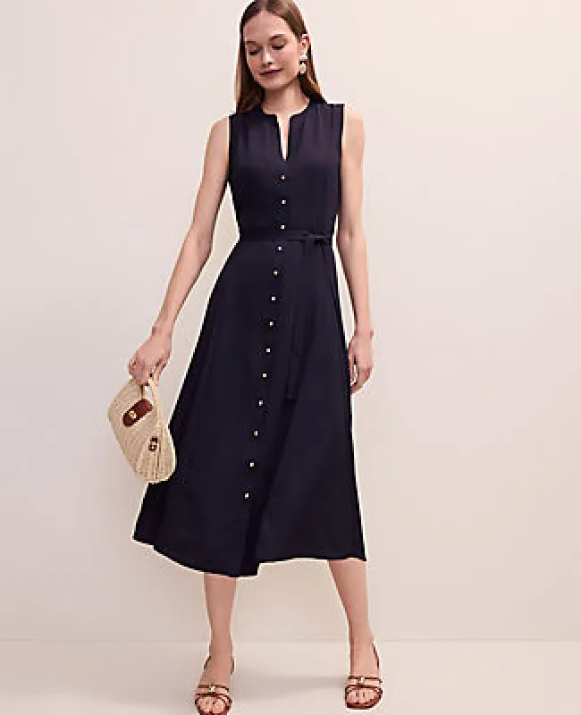 Ann Taylor Petite Belted Split Neck Flare Dress made by Ann Taylor