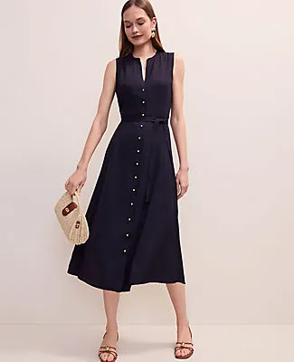 Ann Taylor Petite Belted Split Neck Flare Dress sold by Ann Taylor