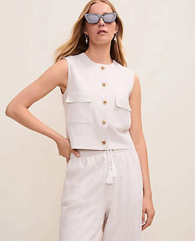 Ann Taylor Weekend Striped Vest in Linen Blend made by Ann Taylor