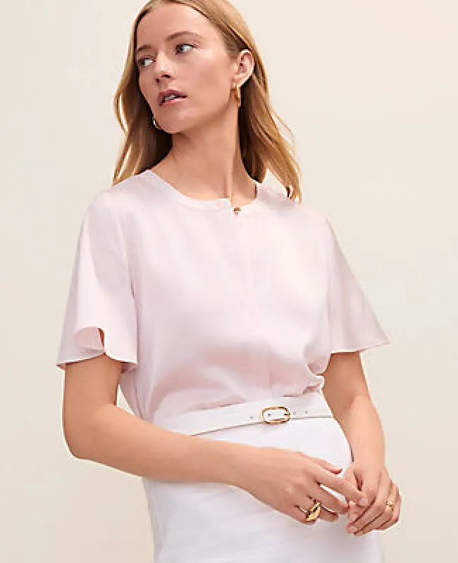 Ann Taylor Flutter Sleeve Top in Satin made by Ann Taylor