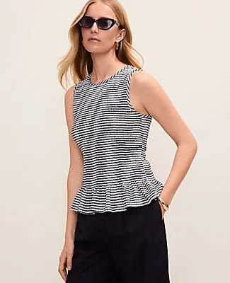 Ann Taylor Petite Gingham Smocked Peplum Tank sold by Ann Taylor