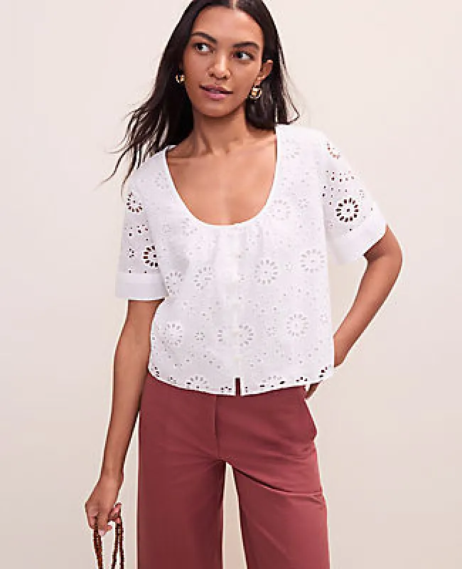Ann Taylor Petite Weekend Eyelet Scoop Neck Blouse made by Ann Taylor