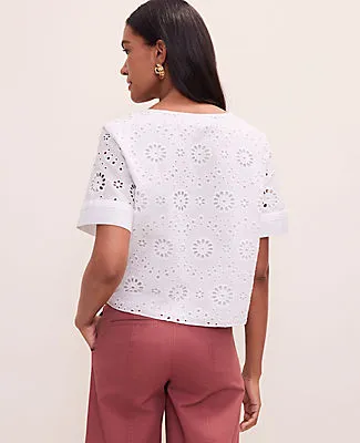 Ann Taylor Petite Weekend Eyelet Scoop Neck Blouse sold by Ann Taylor product image thumbnail 2