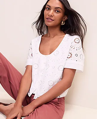 Ann Taylor Petite Weekend Eyelet Scoop Neck Blouse sold by Ann Taylor product image thumbnail 3