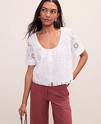 Ann Taylor Weekend Eyelet Scoop Neck Blouse sold by Ann Taylor