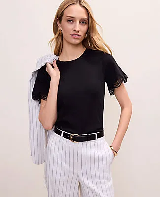 Ann Taylor Lace Trim Sleeve Knit Tee sold by Ann Taylor