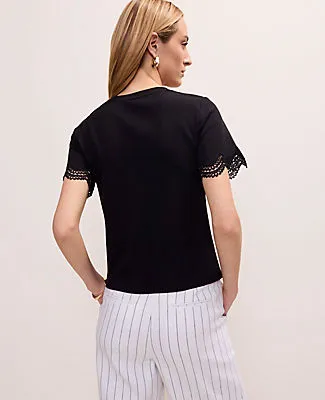 Ann Taylor Lace Trim Sleeve Knit Tee sold by Ann Taylor product image thumbnail 2