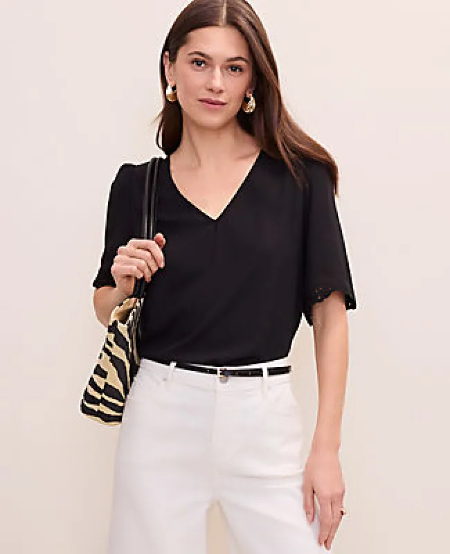 Ann Taylor Embroidered Mixed Media Top made by Ann Taylor