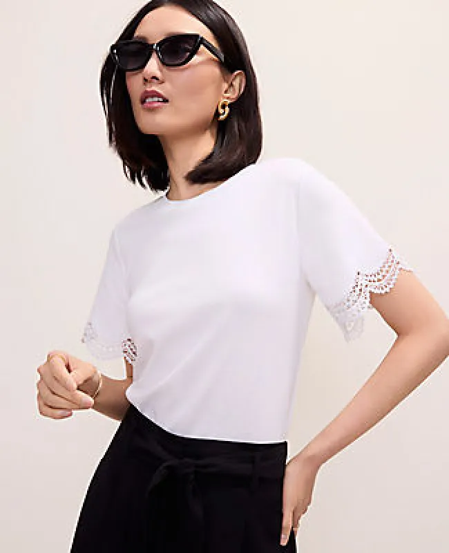Ann Taylor Lace Trim Sleeve Knit Tee made by Ann Taylor