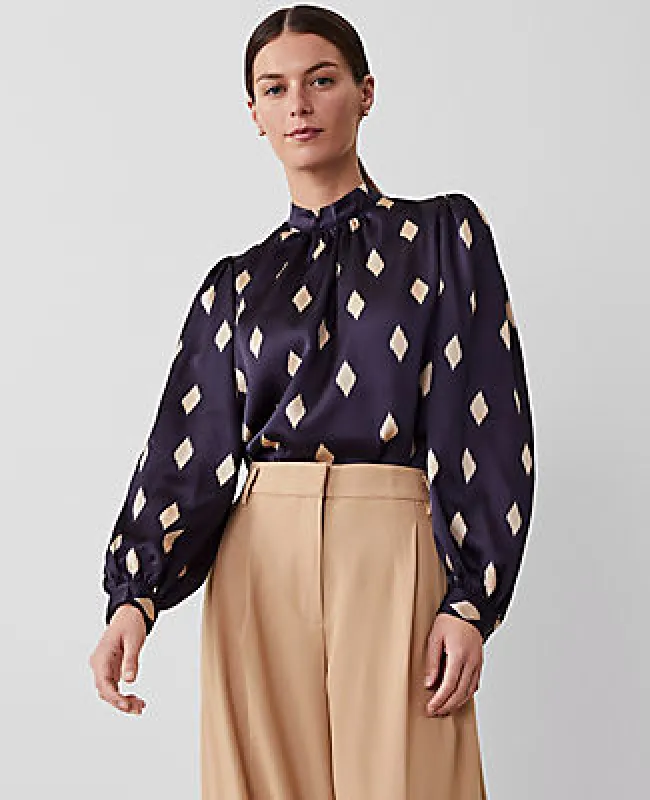 Ann Taylor Petite Geo Mock Neck Blouse made by Ann Taylor