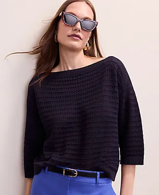 Ann Taylor Pointelle Boatneck Sweater sold by Ann Taylor