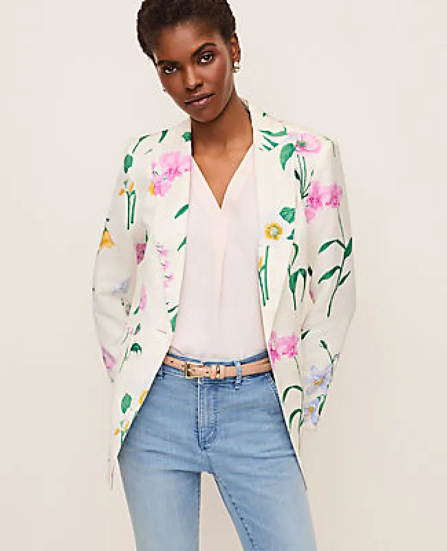 Ann Taylor The Petite Long Single Button Blazer in Floral Linen Blend made by Ann Taylor