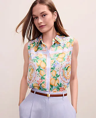 Ann Taylor Lemon Print Shirred Yoke Sleeveless Shirt sold by Ann Taylor
