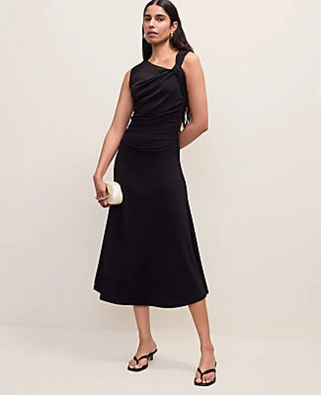 Ann Taylor Petite Asymmetric Twist Shoulder Midi Dress made by Ann Taylor