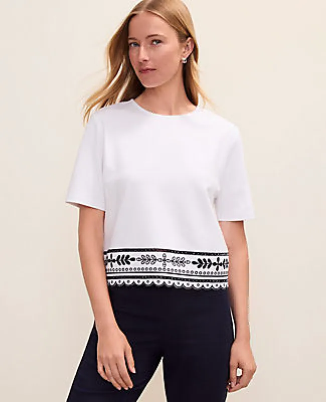 Ann Taylor Embroidered Crew Neck Top made by Ann Taylor