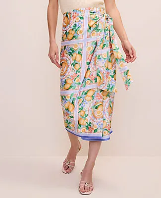 Ann Taylor Lemon Print Wrap Effect Midi Skirt in Satin sold by Ann Taylor product image thumbnail 2
