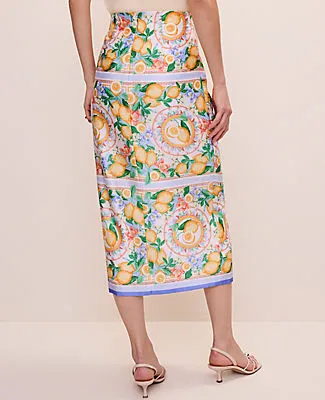 Ann Taylor Lemon Print Wrap Effect Midi Skirt in Satin sold by Ann Taylor product image thumbnail 3