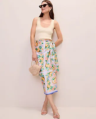 Ann Taylor Lemon Print Wrap Effect Midi Skirt in Satin sold by Ann Taylor product image thumbnail 4