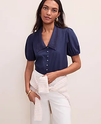 Ann Taylor Weekend Lace Trim Blouse sold by Ann Taylor