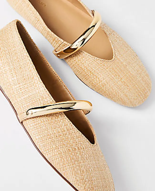 Ann Taylor Straw Hardware Embellished Mary Jane Flat made by Ann Taylor