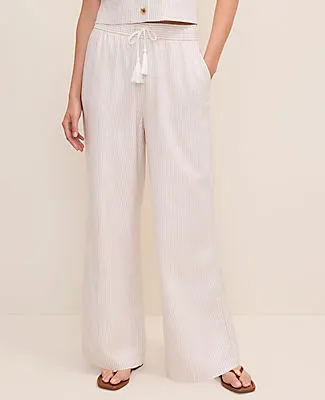 Ann Taylor Petite Weekend Striped Easy Fit Wide-Leg Pant in Linen Blend sold by Ann Taylor product image thumbnail 2