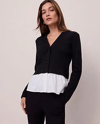 Ann Taylor Weekend Mixed Media Peplum Cardigan sold by Ann Taylor