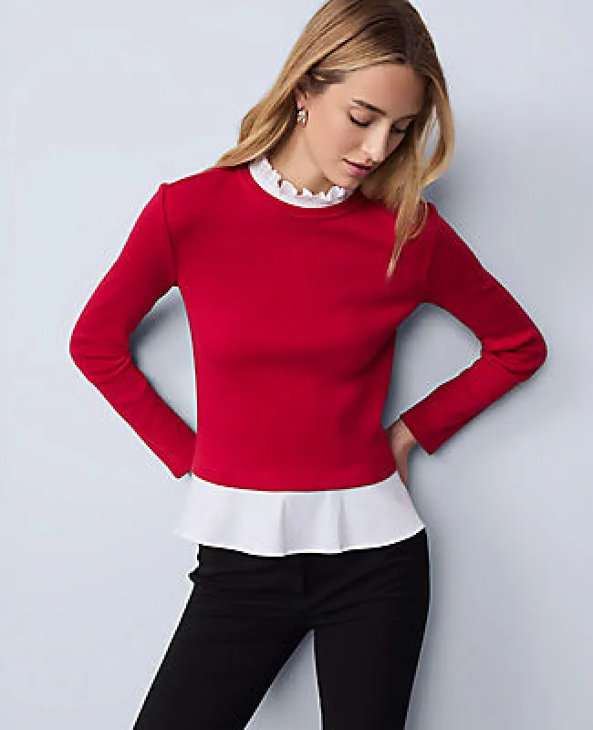 Ann Taylor Weekend Ruffle Mix Media Top made by Ann Taylor