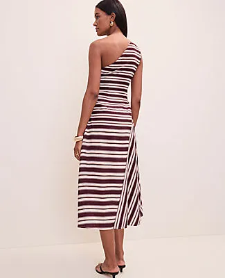 Ann Taylor Petite Striped One-Shoulder Midi Dress sold by Ann Taylor product image thumbnail 2