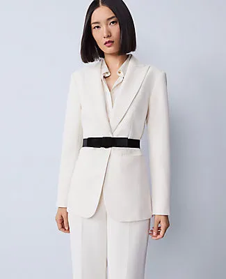 Ann Taylor The Petite Belted Fitted Long Blazer in Crepe sold by Ann Taylor