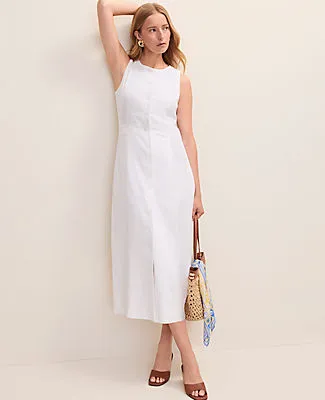 Ann Taylor Button Midi Dress in Linen Blend sold by Ann Taylor