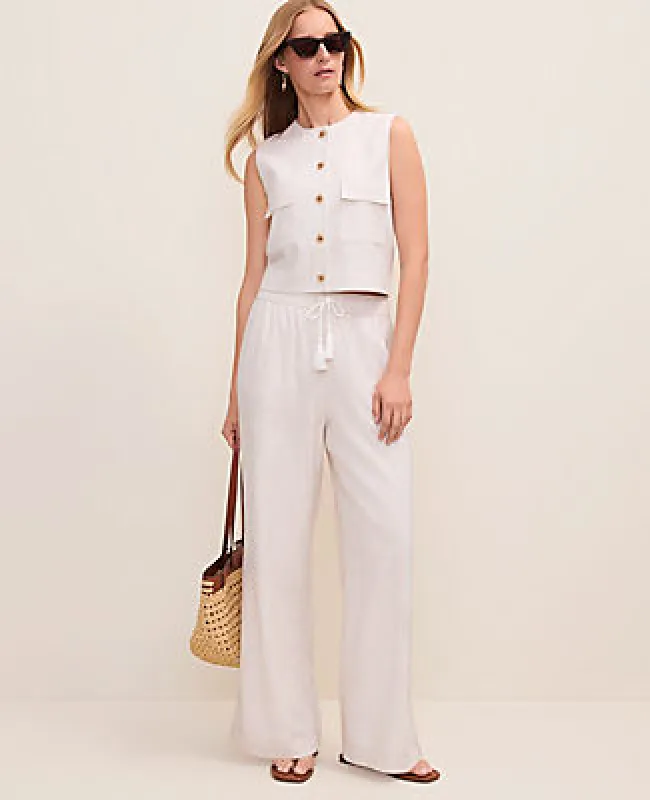 Ann Taylor Weekend Striped Easy Fit Wide-Leg Pant in Linen Blend made by Ann Taylor